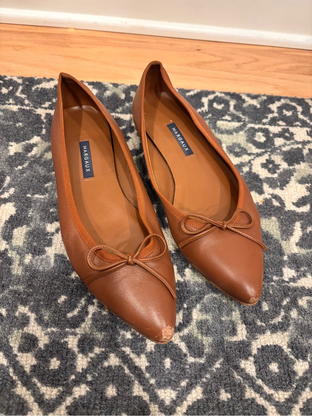 Margaux The Pointe Ballet Flats in saddle nappa leather in brown size 41